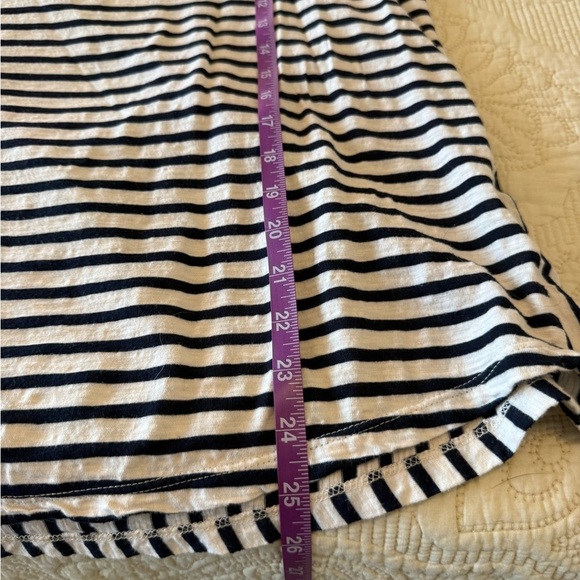 Navy striped short sleeve women's blouse XL with yellow sleeve detail - Picture 2 of 5